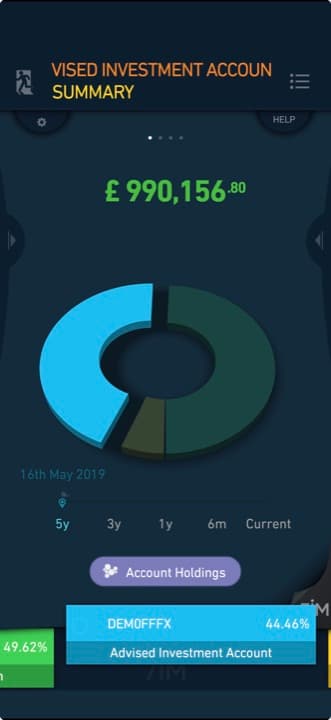 Illustrative platform app showing an advised investment account summary